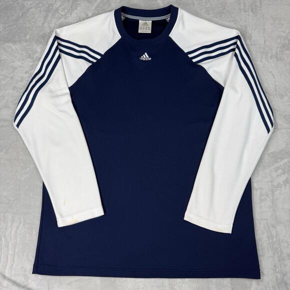 adidas Other - Y2K Adidas Long Sleeve Athletic Shirt White Navy Men's Large Relaxed 3-Stripes